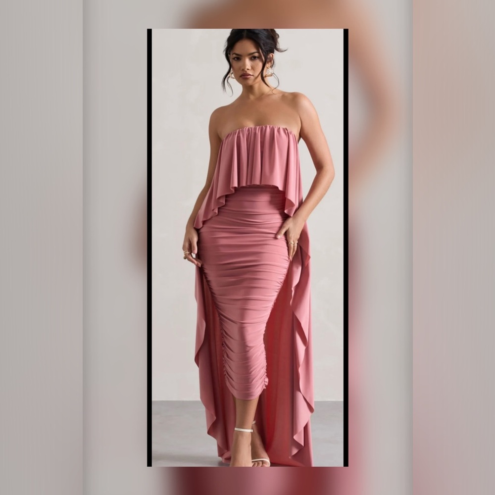 Club L London Strapless Ruffled Dress in Rose